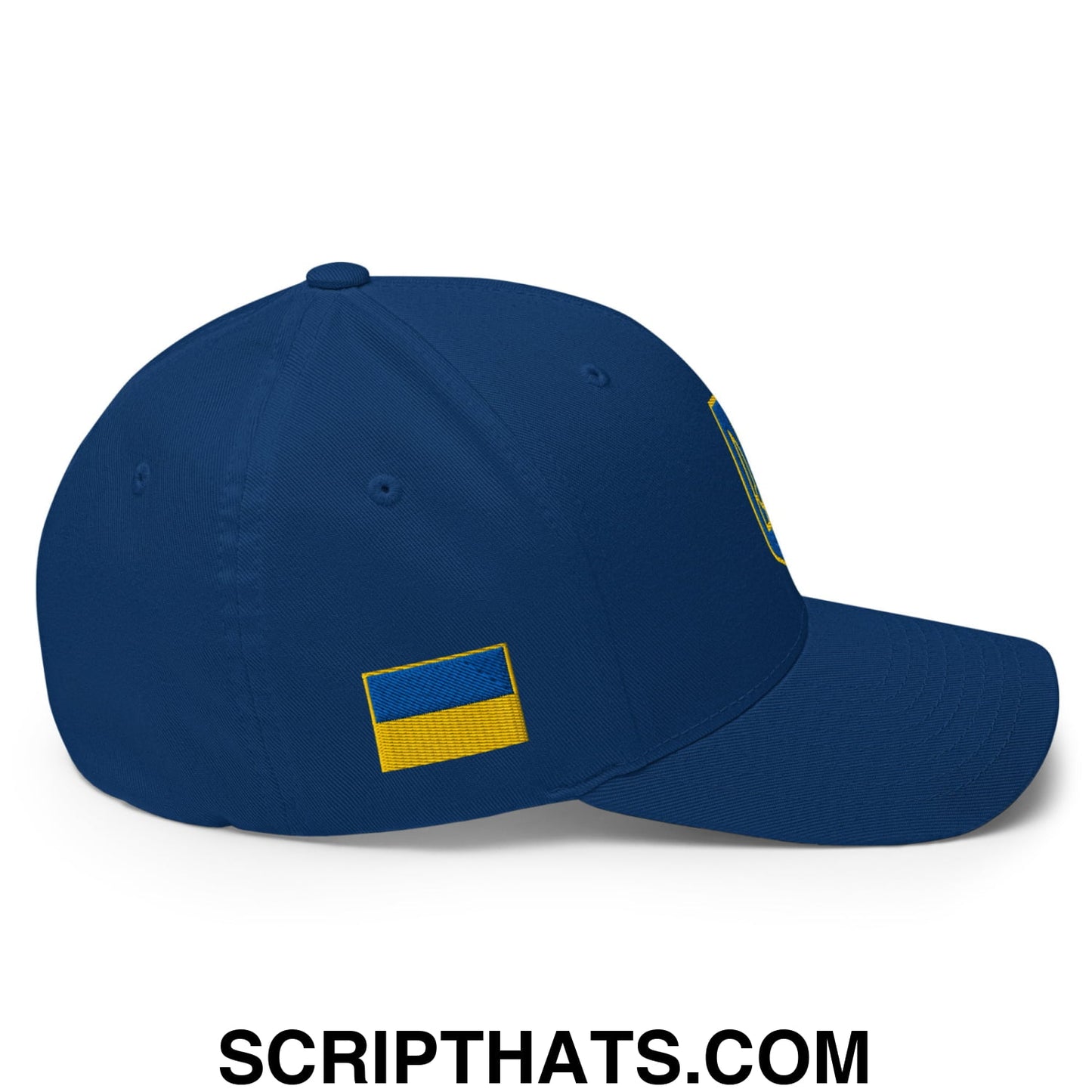 Coat of Arms of Ukraine Embroidered Stretch Fit Baseball Hat Royal Blue