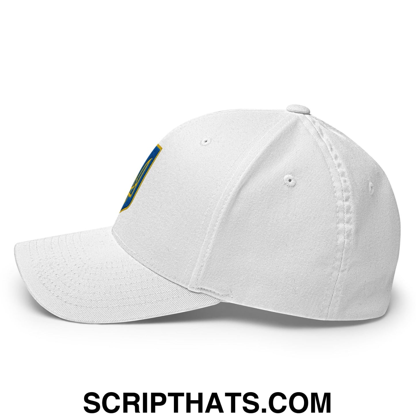 Coat of Arms of Ukraine Embroidered Stretch Fit Baseball Hat White