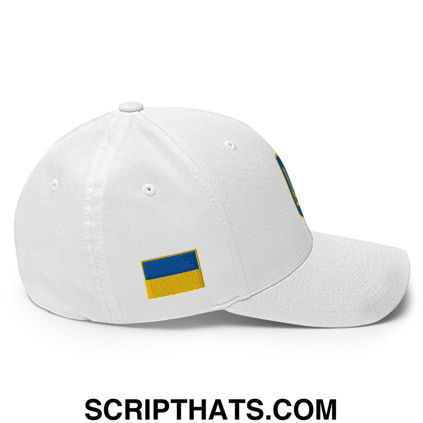 Coat of Arms of Ukraine Embroidered Stretch Fit Baseball Hat White
