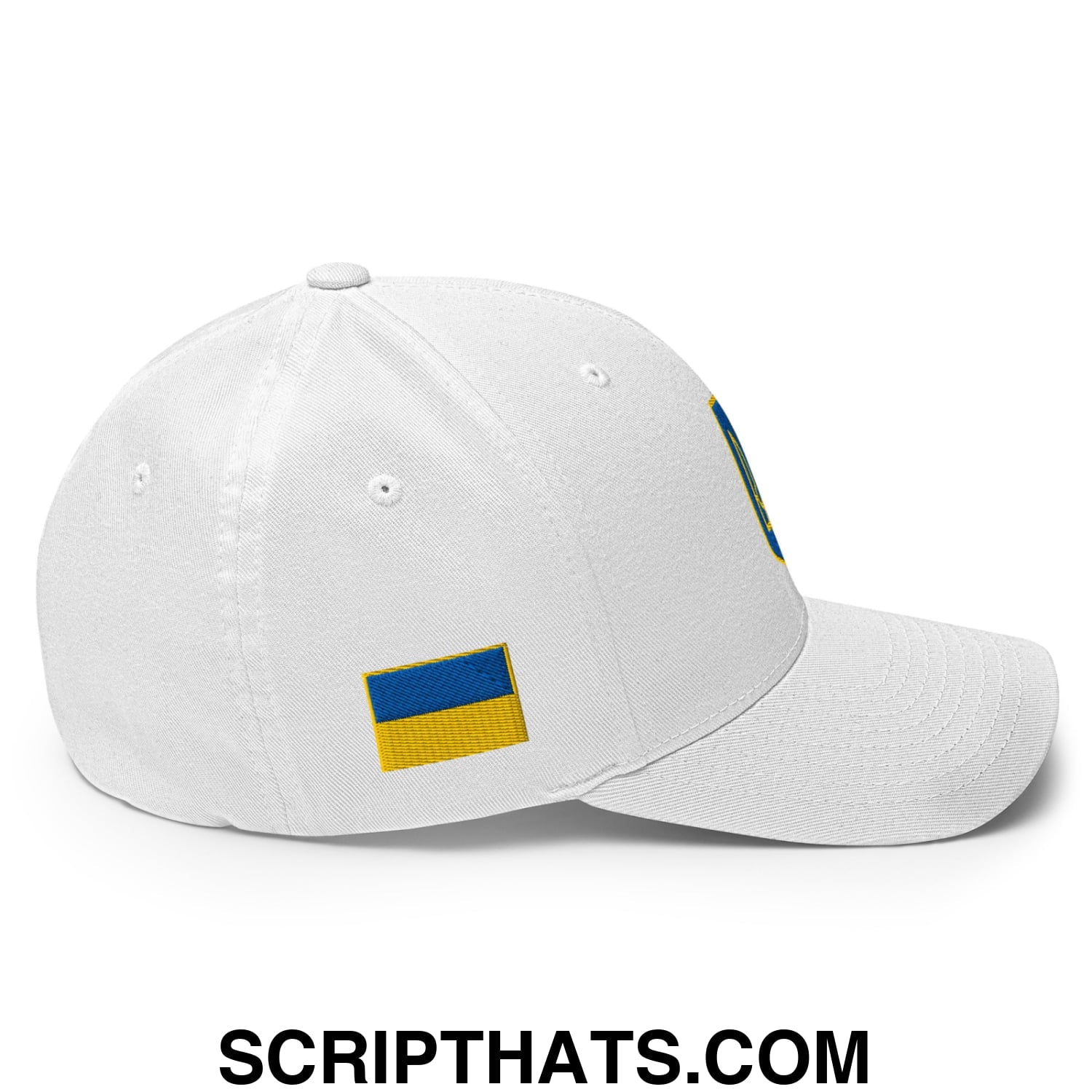 Coat of Arms of Ukraine Embroidered Stretch Fit Baseball Hat White