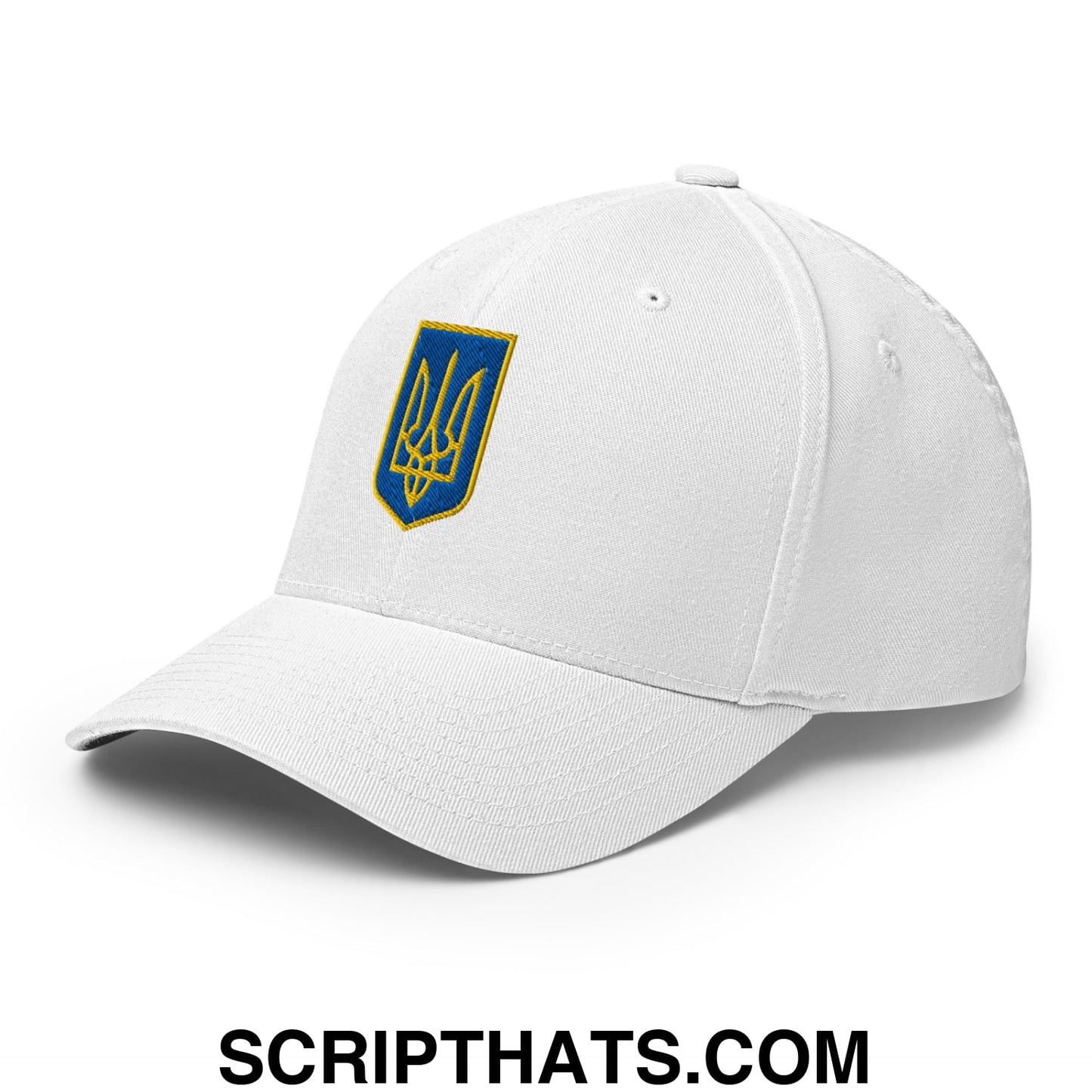 Coat of Arms of Ukraine Embroidered Stretch Fit Baseball Hat White