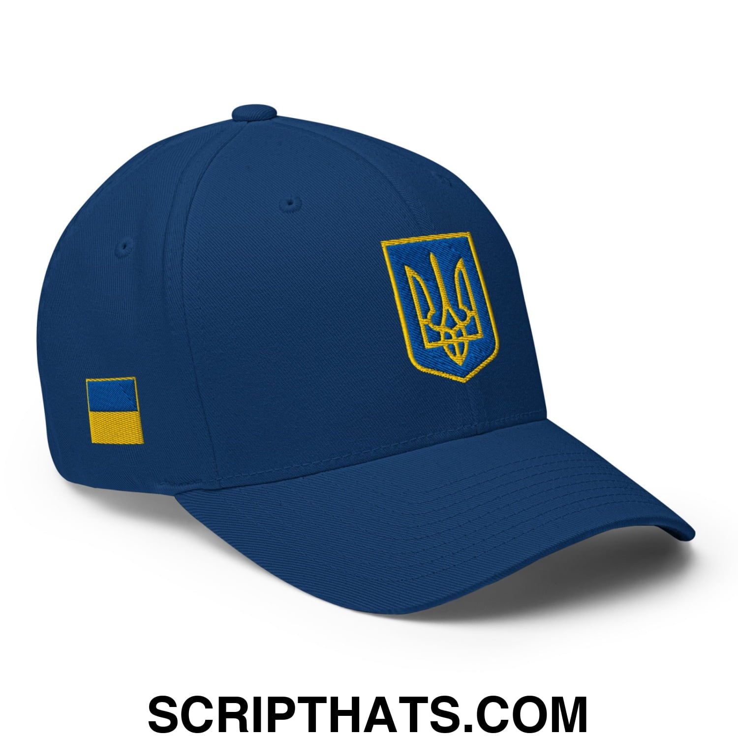 Coat of Arms of Ukraine Embroidered Stretch Fit Baseball Hat Royal Blue