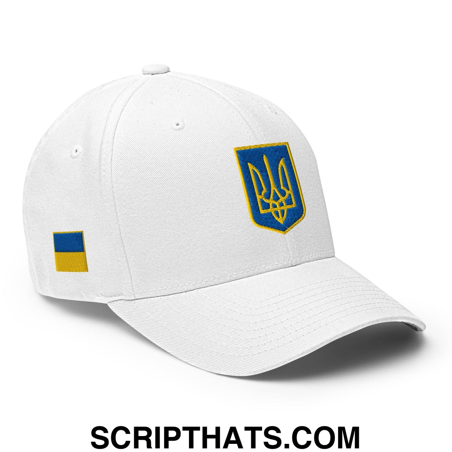 Coat of Arms of Ukraine Embroidered Stretch Fit Baseball Hat White
