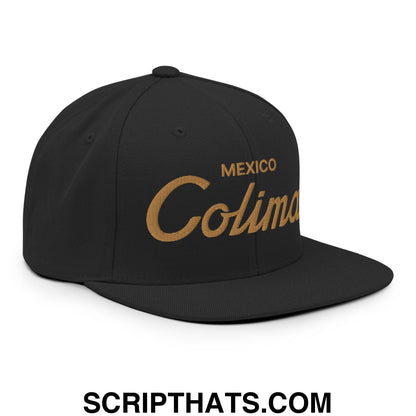 Colima Mexico Gold Vintage Sports Script Snapback Hat Black