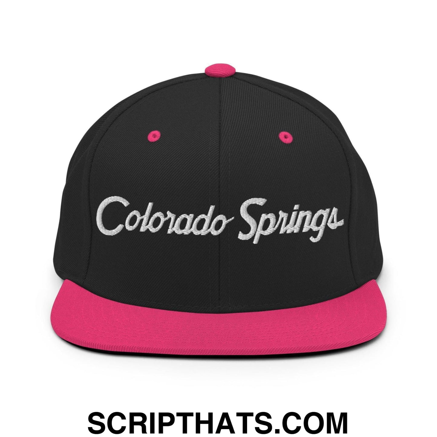 Colorado Springs Script Snapback Hat Black Neon Pink