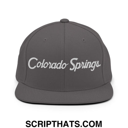 Colorado Springs Script Snapback Hat Dark Grey