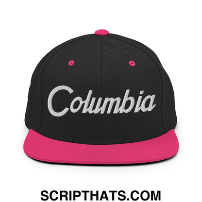 Columbia Script Snapback Hat Black Neon Pink
