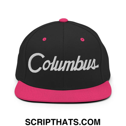 Columbus Script Snapback Hat Black Neon Pink
