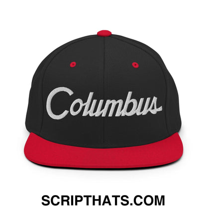 Columbus Script Snapback Hat Black Red
