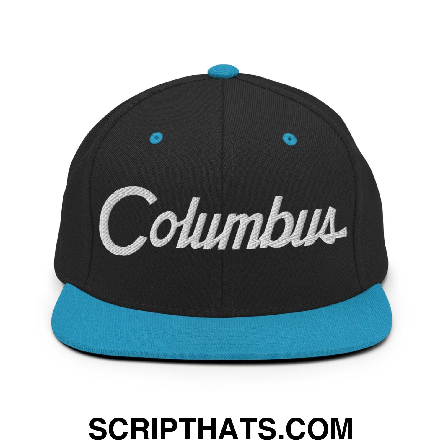 Columbus Script Snapback Hat Black Teal