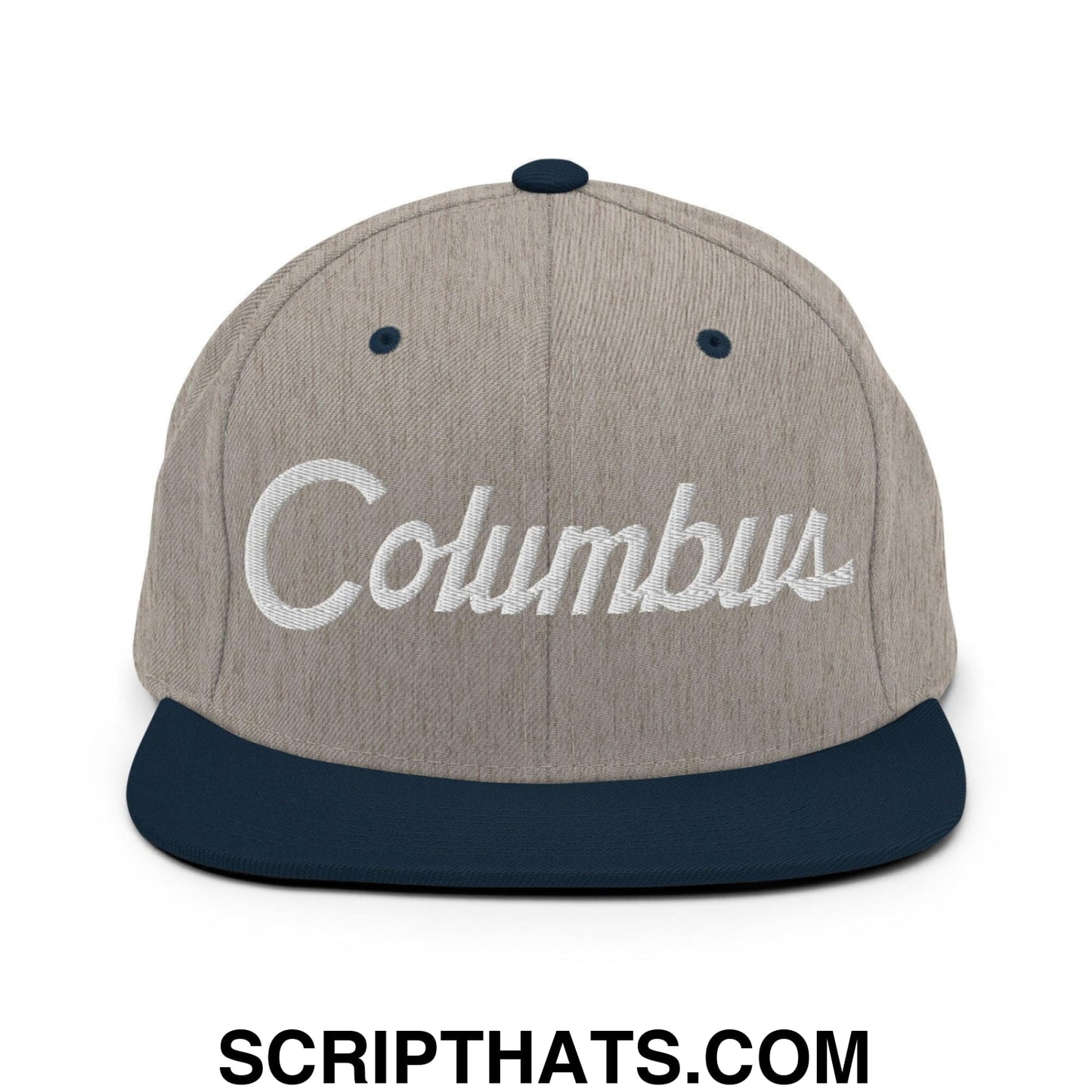 Columbus Script Snapback Hat Heather Grey Navy