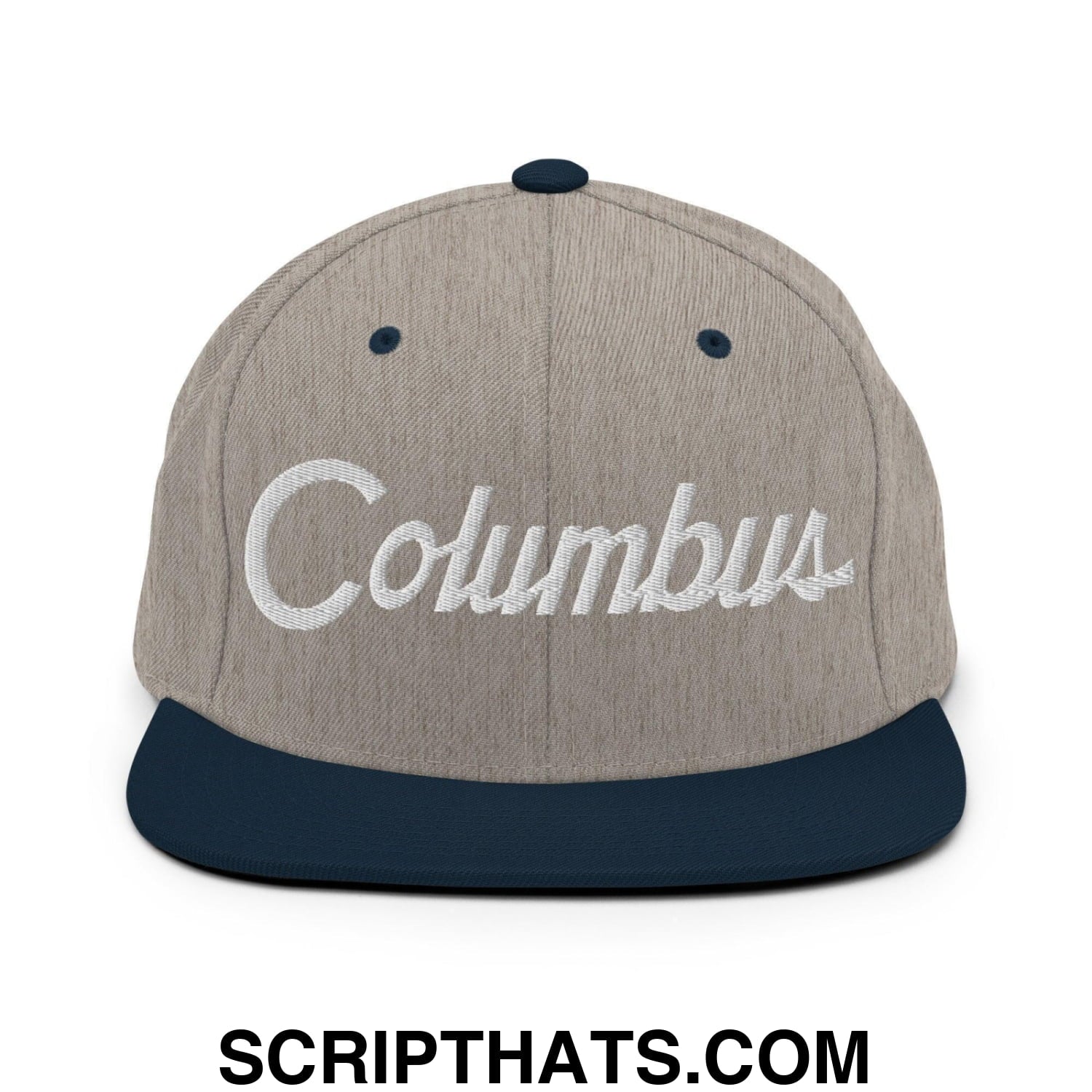 Columbus Script Snapback Hat Heather Grey Navy