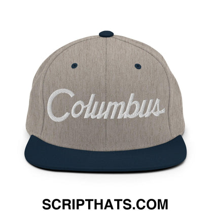 Columbus Script Snapback Hat Heather Grey Navy