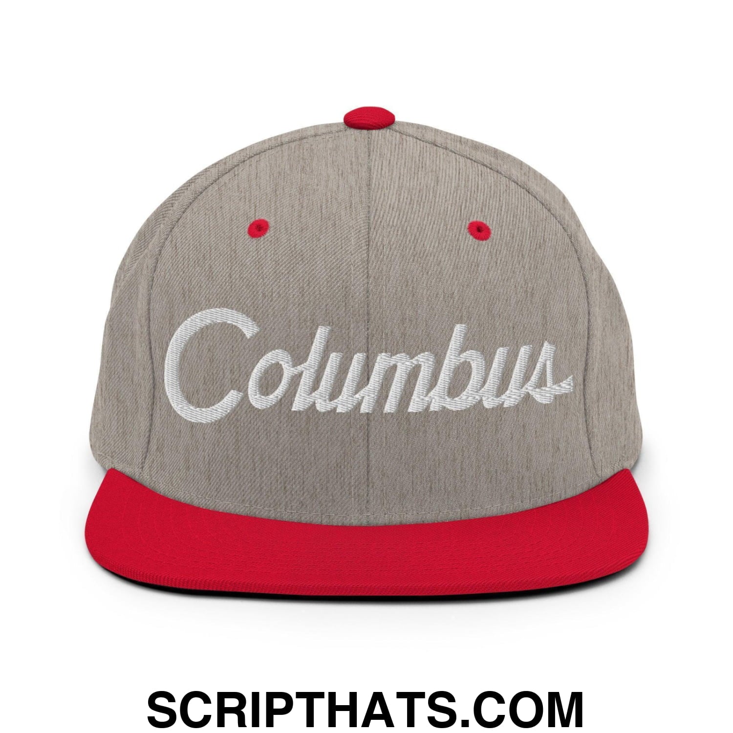 Columbus Script Snapback Hat Heather Grey Red