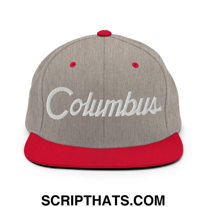 Columbus Script Snapback Hat Heather Grey Red