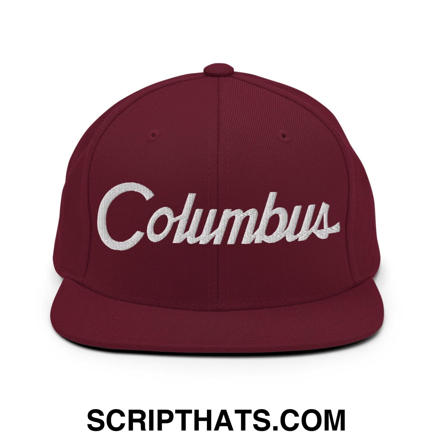 Columbus Script Snapback Hat Maroon