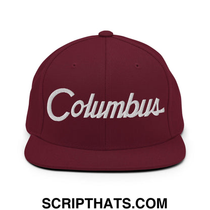 Columbus Script Snapback Hat Maroon