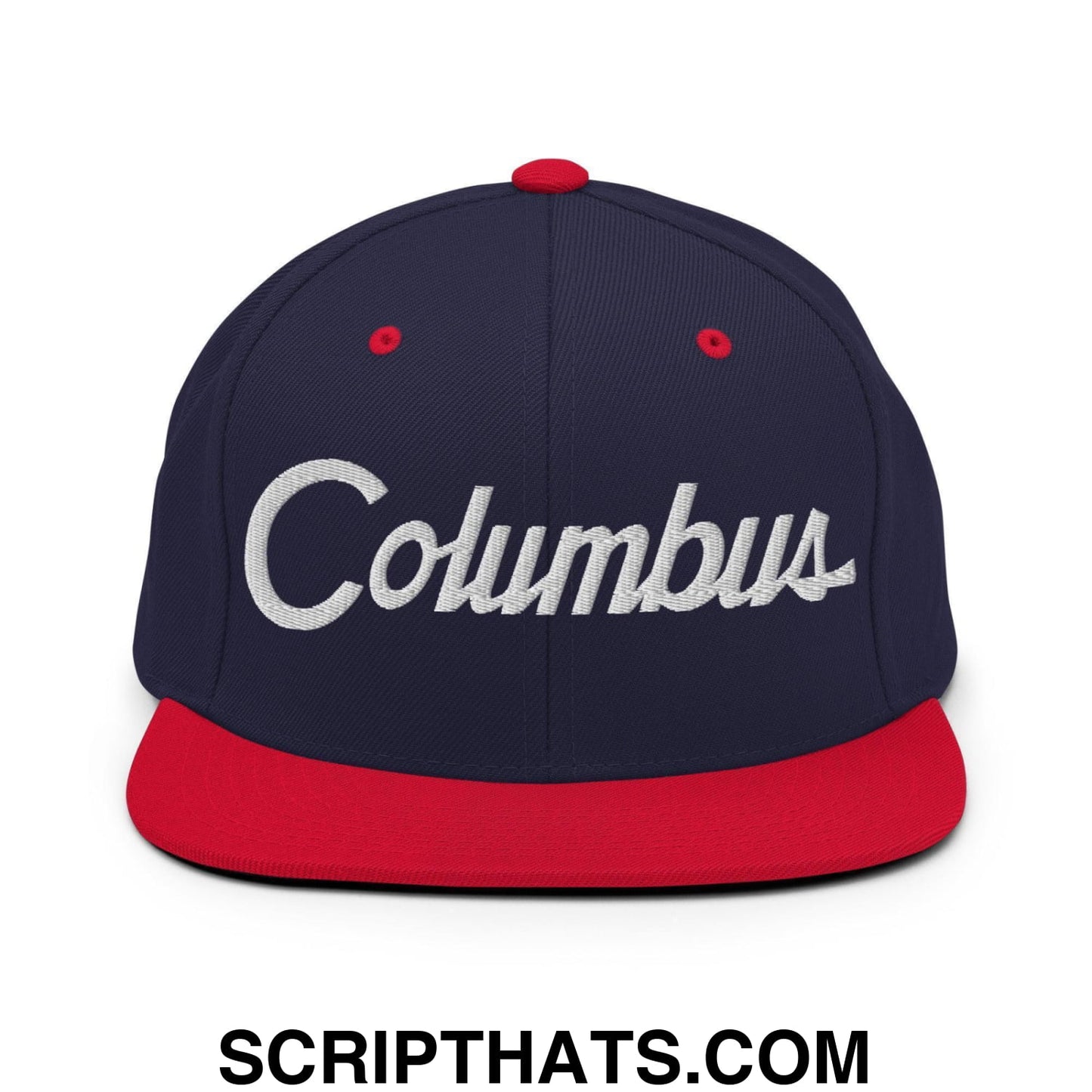 Columbus Script Snapback Hat Navy Red