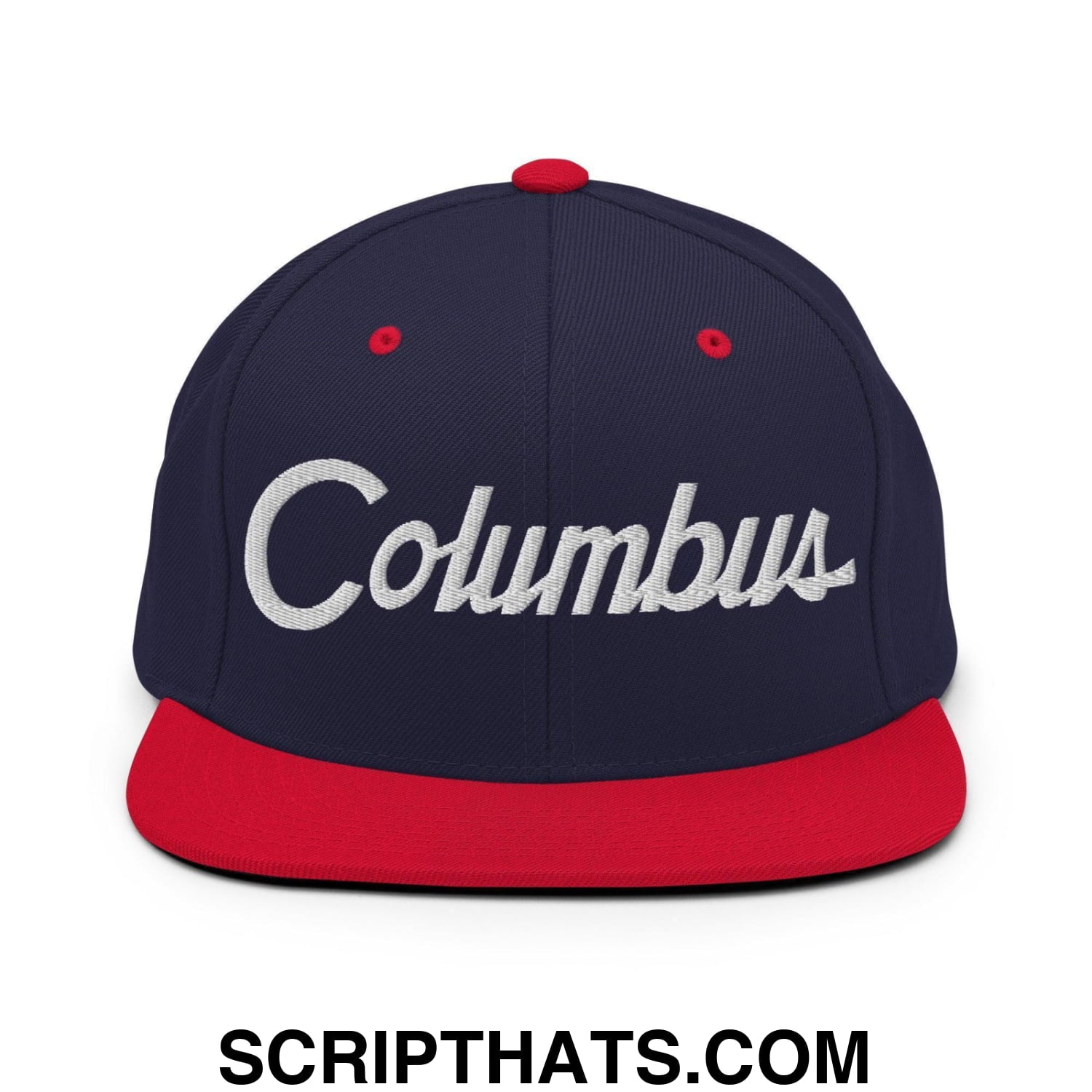 Columbus Script Snapback Hat Navy Red