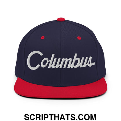 Columbus Script Snapback Hat Navy Red