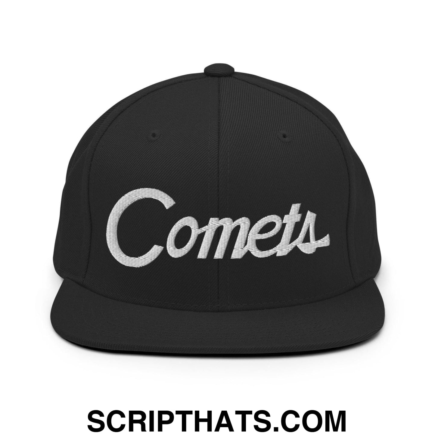 Comets School Mascot Script Snapback Hat Black