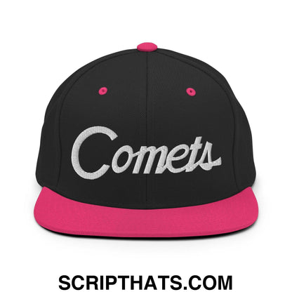 Comets School Mascot Script Snapback Hat Black Neon Pink