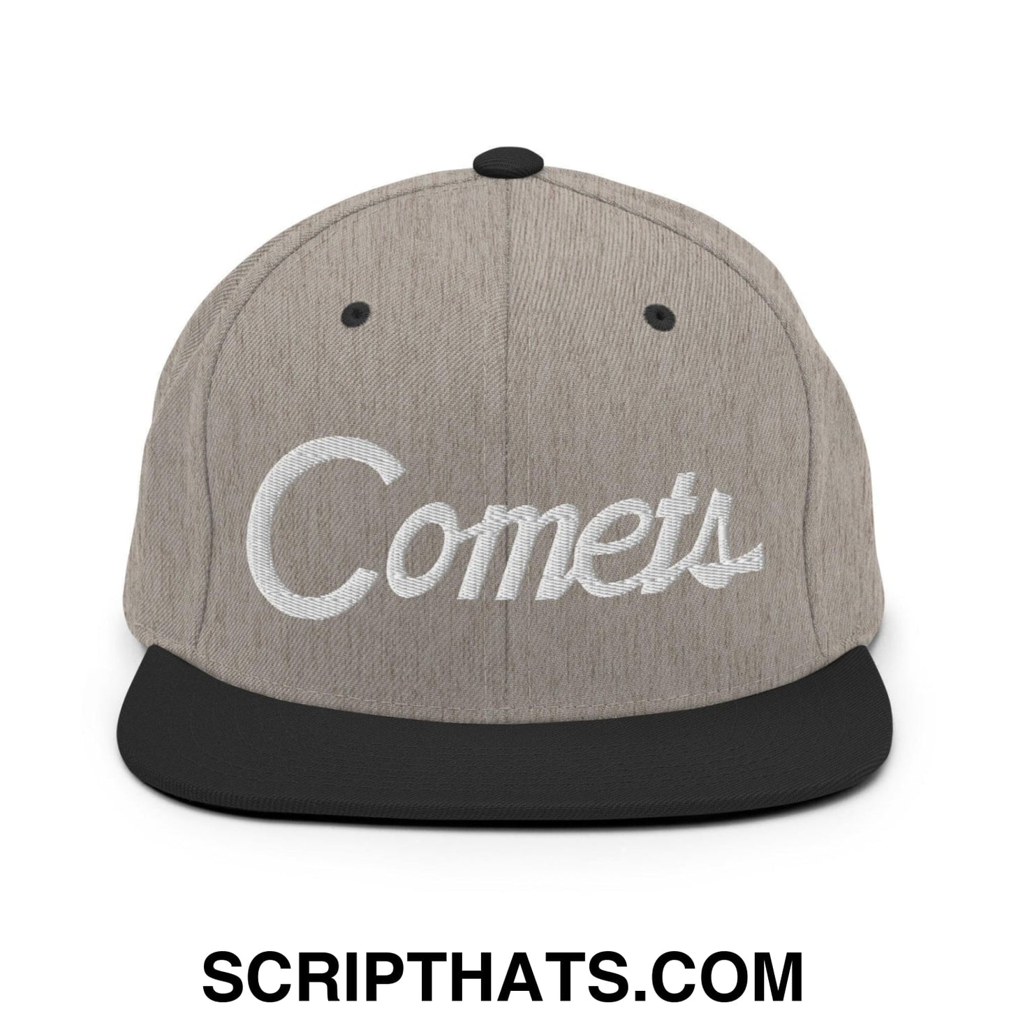 Comets School Mascot Script Snapback Hat Heather Black