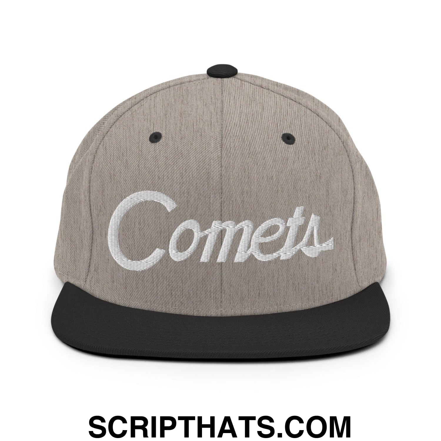 Comets School Mascot Script Snapback Hat Heather Black