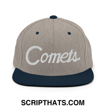 Comets School Mascot Script Snapback Hat Heather Grey Navy