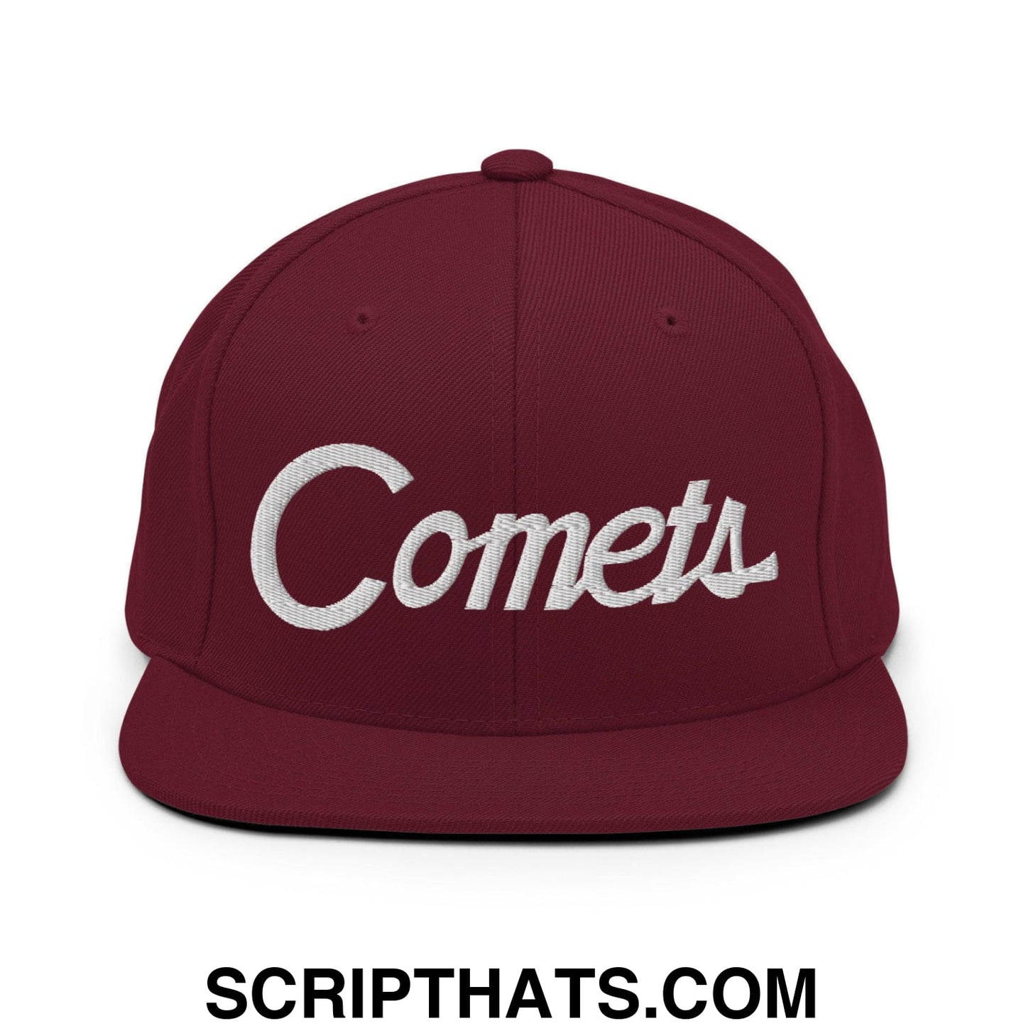 Comets School Mascot Script Snapback Hat Maroon