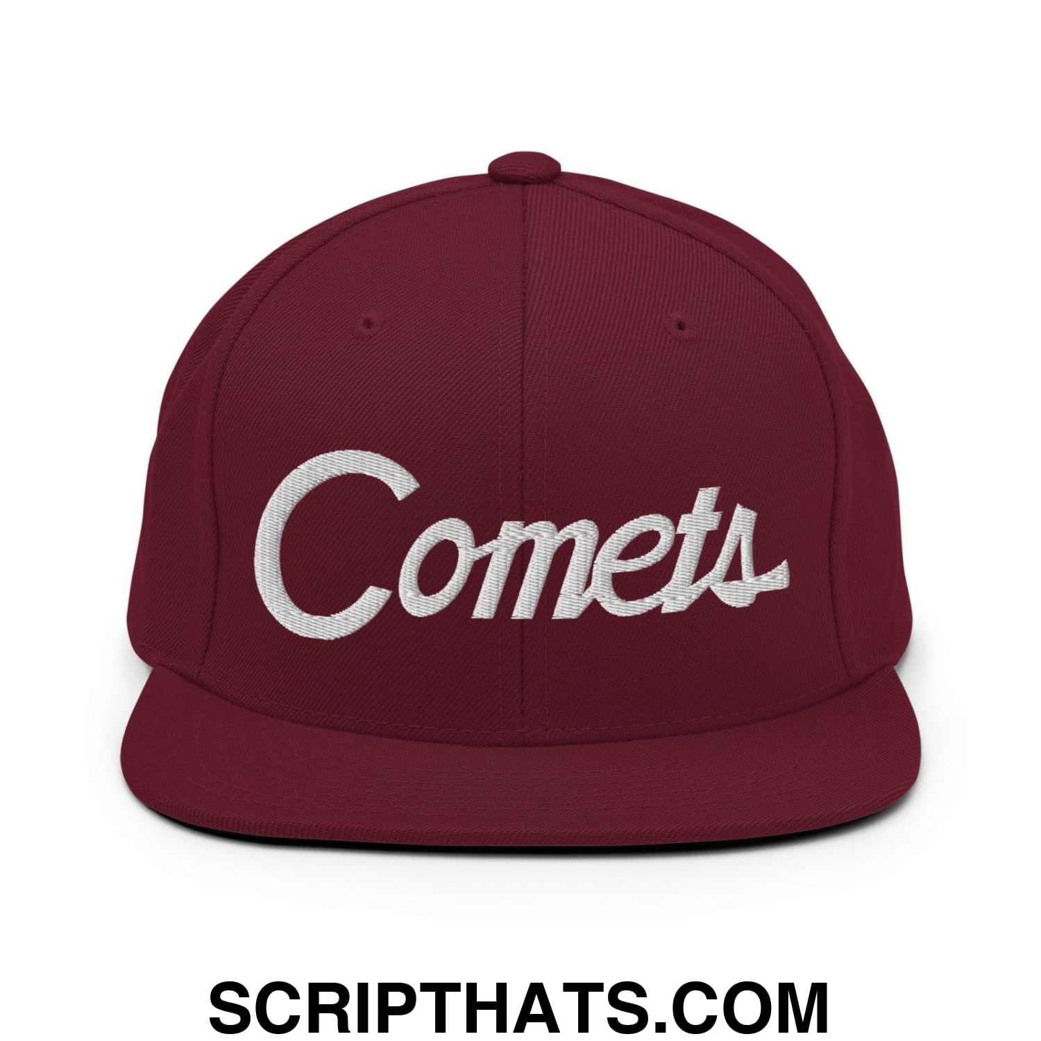 Comets School Mascot Script Snapback Hat Maroon