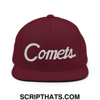 Comets School Mascot Script Snapback Hat Maroon