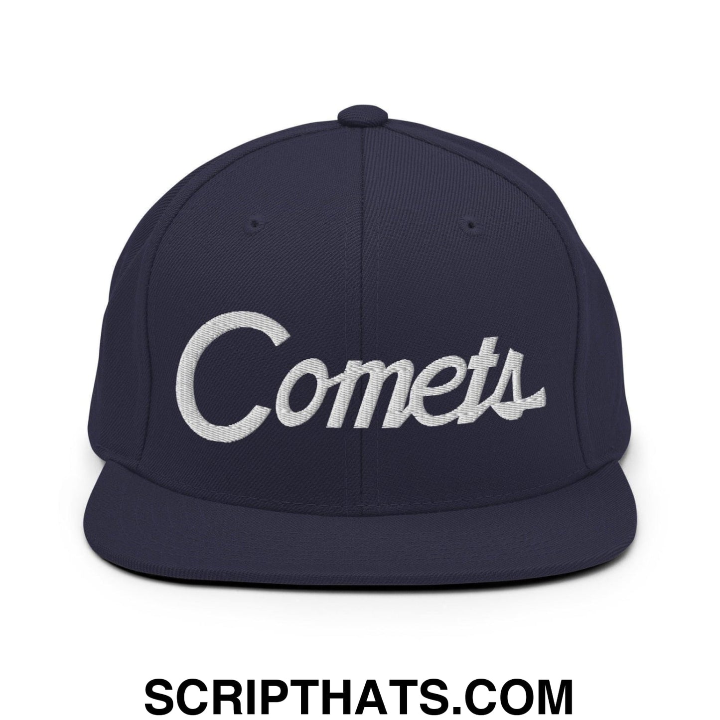 Comets School Mascot Script Snapback Hat Navy