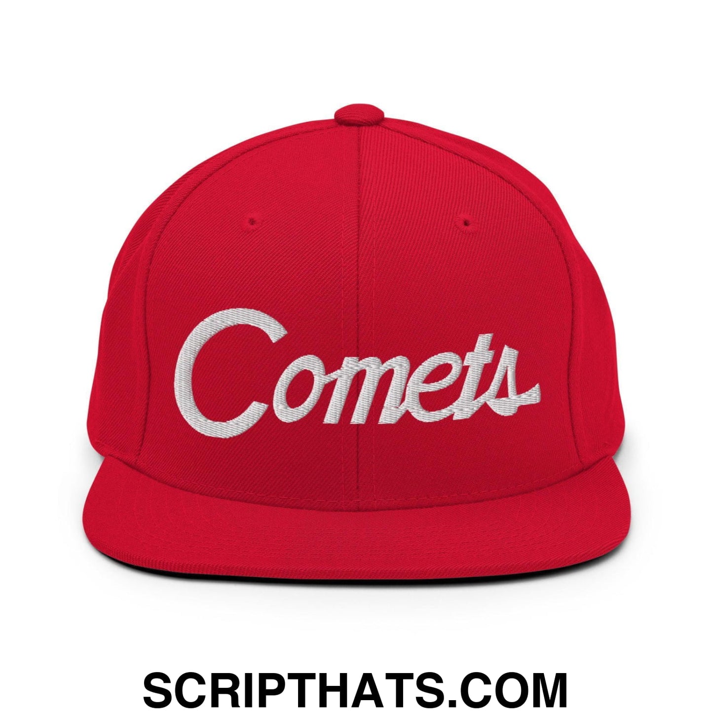 Comets School Mascot Script Snapback Hat Red