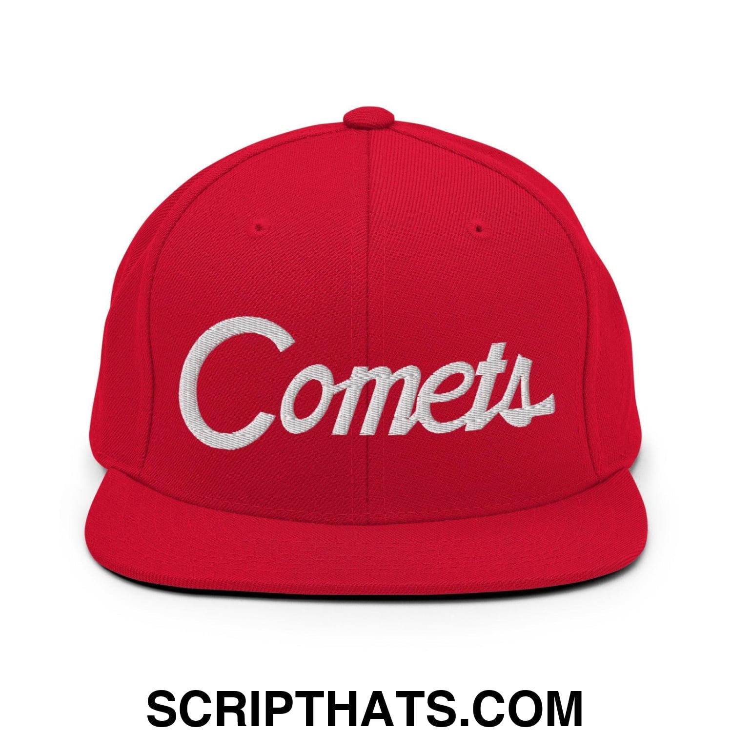 Comets School Mascot Script Snapback Hat Red