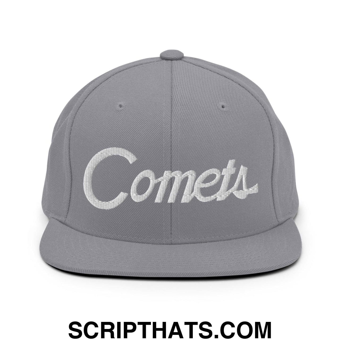 Comets School Mascot Script Snapback Hat Silver