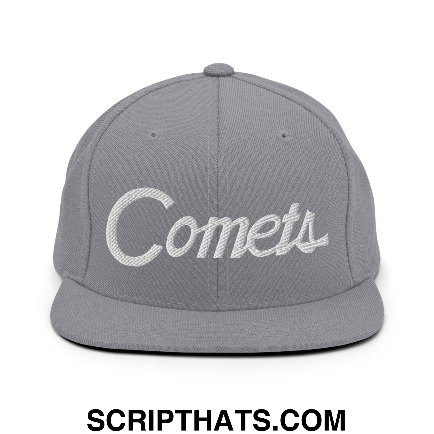 Comets School Mascot Script Snapback Hat Silver