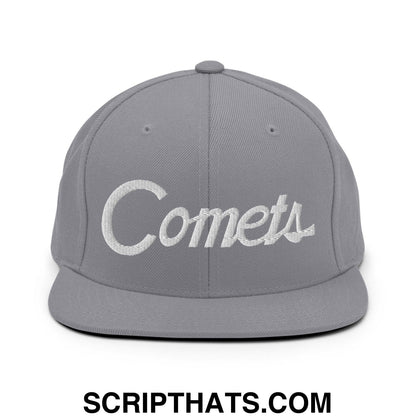 Comets School Mascot Script Snapback Hat Silver