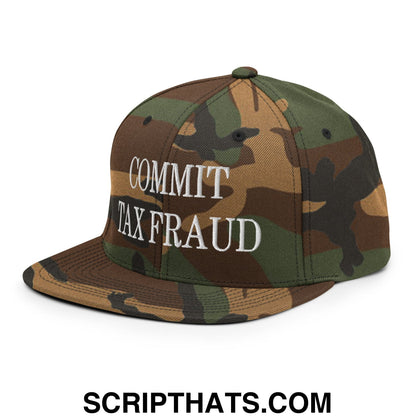 Commit Tax Fraud Embroidered Flat Bill Brim Snapback Hat Green Camo