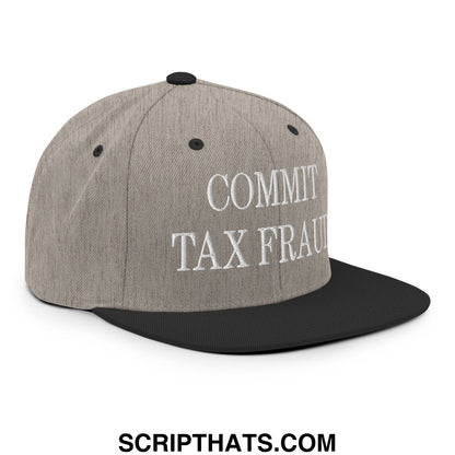 Commit Tax Fraud Embroidered Flat Bill Brim Snapback Hat Heather Black