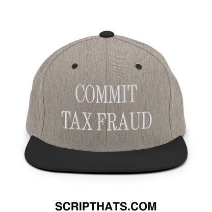 Commit Tax Fraud Embroidered Flat Bill Brim Snapback Hat Heather Black