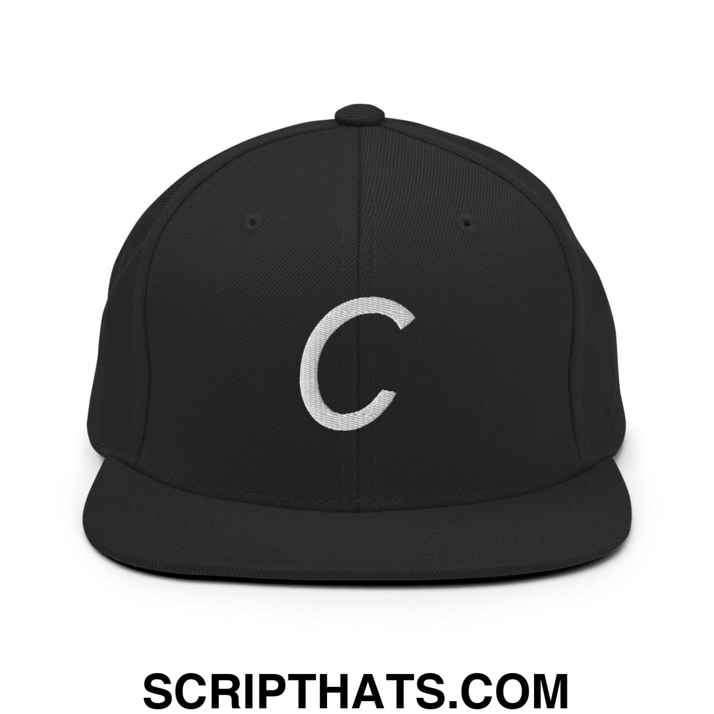 Compton C Letter Vintage Sports Script Snapback Hat Black