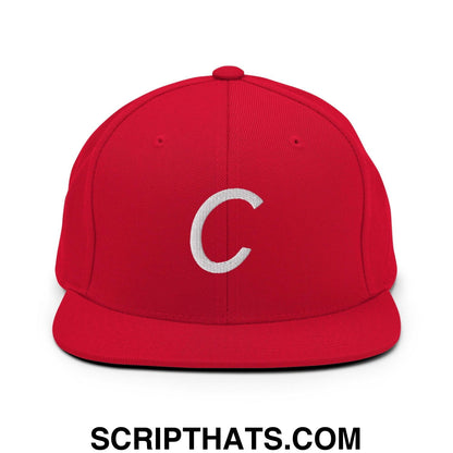 Compton C Letter Vintage Sports Script Snapback Hat Red