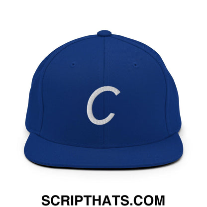Compton C Letter Vintage Sports Script Snapback Hat Royal Blue
