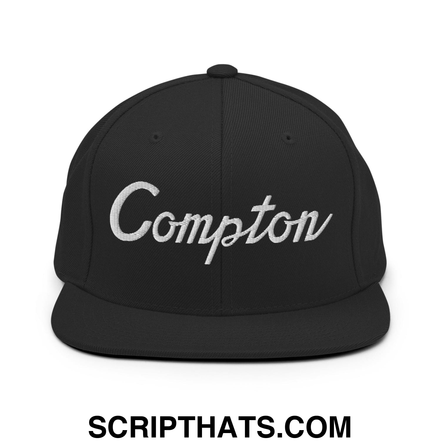 Compton II Vintage Sports Script Snapback Hat Black
