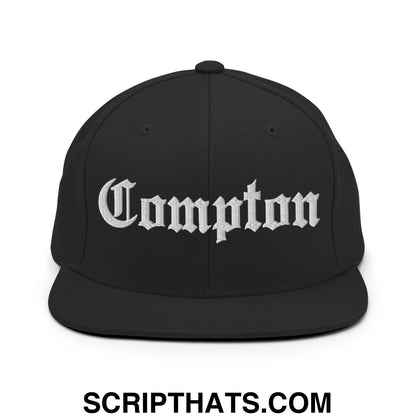 Compton Old English Embroidered Flat Bill Brim Snapback Hat Black