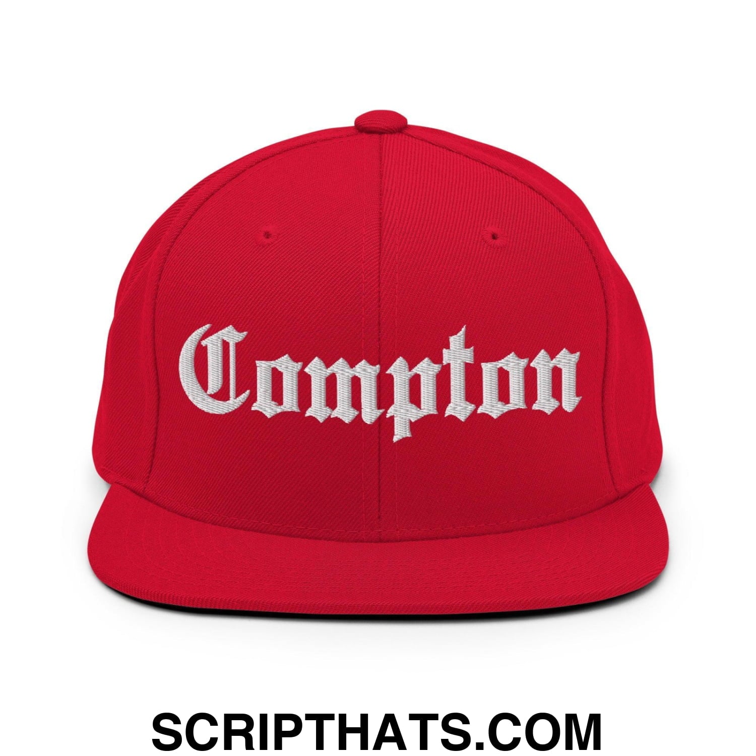 Compton Old English Embroidered Flat Bill Brim Snapback Hat Red