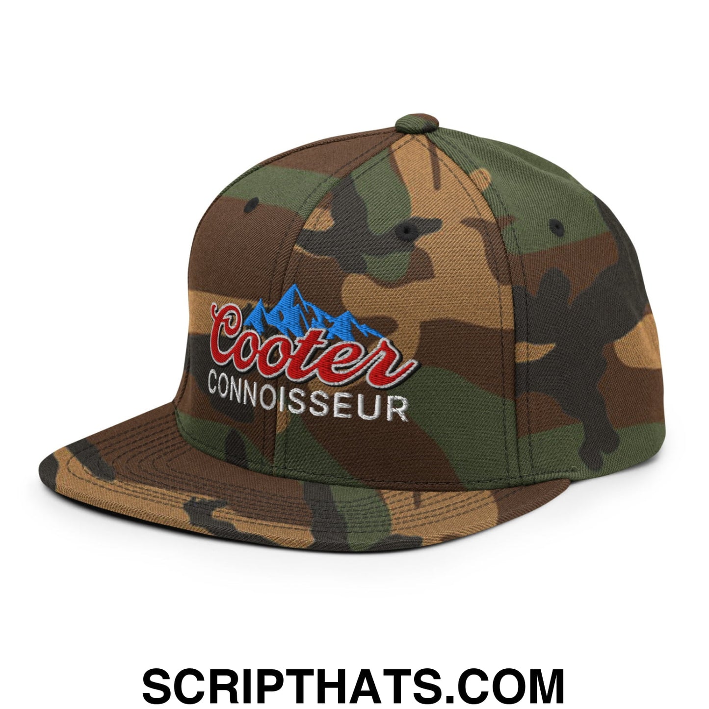 Cooter Connoisseur Embroidered Flat Bill Brim Snapback Hat Green Camo