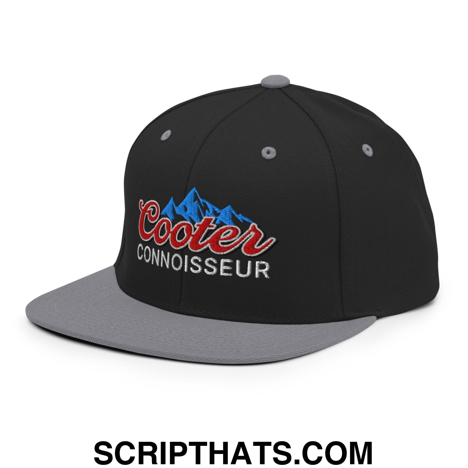 Cooter Connoisseur Embroidered Flat Bill Brim Snapback Hat Black Silver