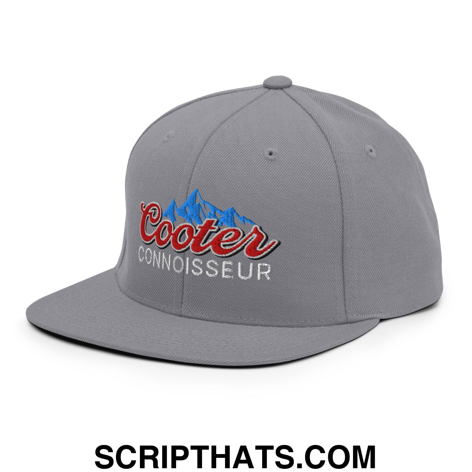 Cooter Connoisseur Embroidered Flat Bill Brim Snapback Hat Silver
